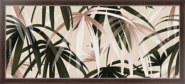 Постер Черные и золотые пальмовые листья на розовом фоне с типом исполнения На холсте в раме в багетной раме 221-02