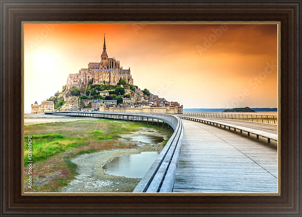 Постер Исторический остров Мон Сен-Мишель, вид с моста, Франция с типом исполнения На холсте в раме в багетной раме 1.023.151
