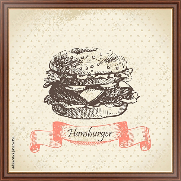 Постер Иллюстрация с гамбургером с типом исполнения На холсте в раме в багетной раме 35-M719P-83