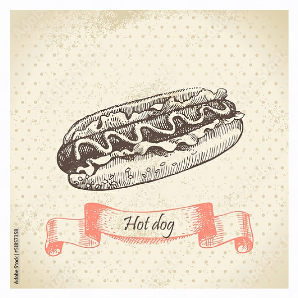 Постер Иллюстрация с хот-догом с типом исполнения На холсте в раме в багетной раме 221-03