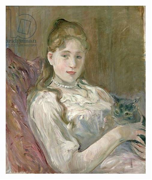 Постер Young Girl with Cat, 1892 с типом исполнения На холсте в раме в багетной раме 221-03