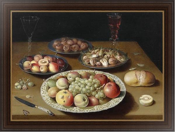 Постер Натюрморт с  фруктами и орехами с типом исполнения На холсте в раме в багетной раме 1.023.151