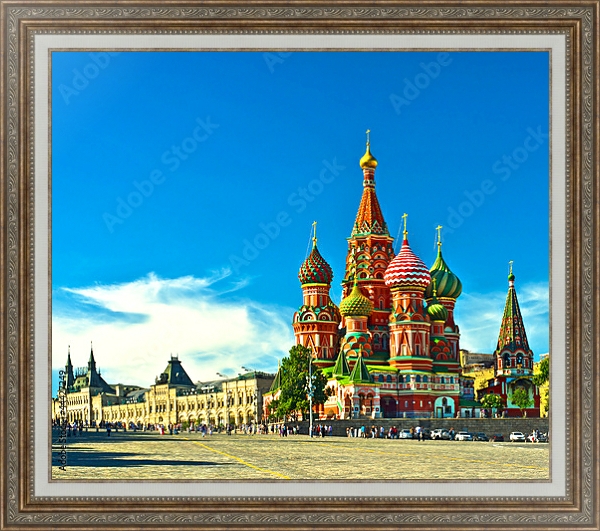 Постер Россия, Москва. Летний вид на Красную площадь с типом исполнения На холсте в раме в багетной раме 595.M52.330