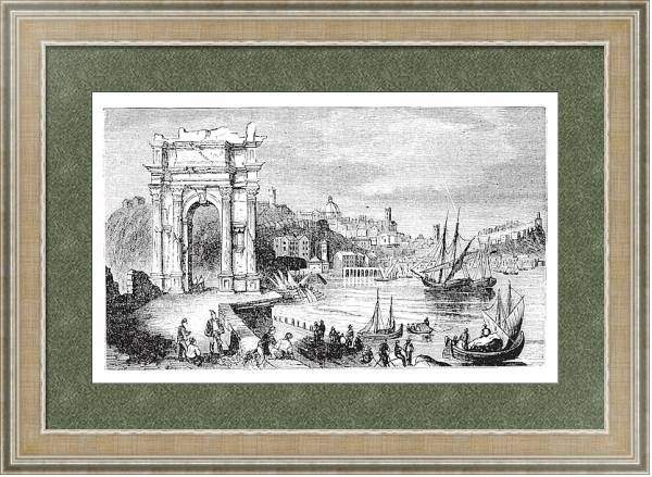 Постер Ancona and the Arches of Trajan, Italy. Scene from 1890, old vintage illustration. с типом исполнения Акварель в раме в багетной раме 485.M40.584