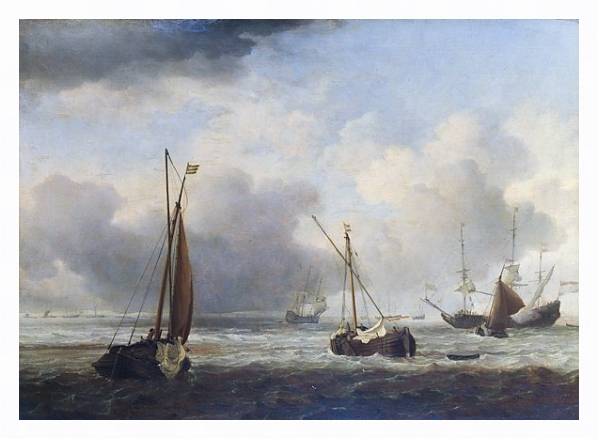 Постер Голландские корабли и малые лодки у берега с типом исполнения На холсте в раме в багетной раме 221-03