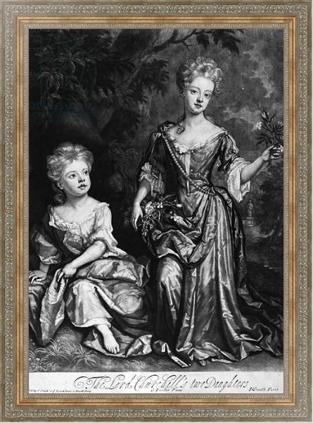 Постер The Lord Churchill's two Daughters, mezzotint by John Smith, c.1690 с типом исполнения На холсте в раме в багетной раме 484.M48.310