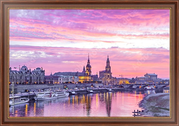 Постер Германия, Дрезден. Пурпурный закат с типом исполнения На холсте в раме в багетной раме 35-M719P-83