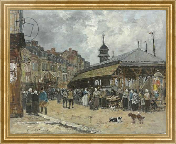 Постер Market at Trouville; Marche a Trouville, 1878 с типом исполнения На холсте в раме в багетной раме NA033.1.051