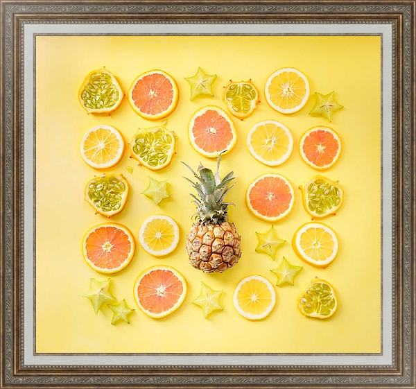 Постер Цитрусовая композиция из сочных фруктов с типом исполнения На холсте в раме в багетной раме 595.M52.330