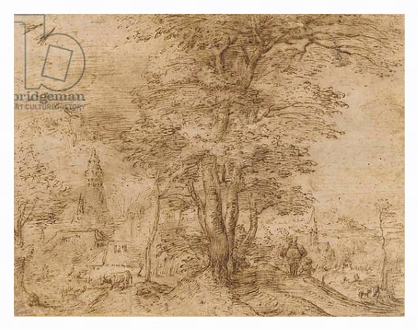 Постер A village with a group of trees and a mule, c.1552-54 с типом исполнения На холсте в раме в багетной раме 221-03