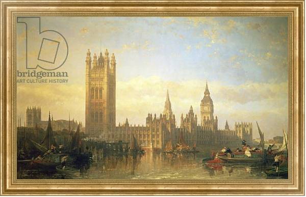 Постер New Palace of Westminster from the River Thames с типом исполнения На холсте в раме в багетной раме NA033.1.051