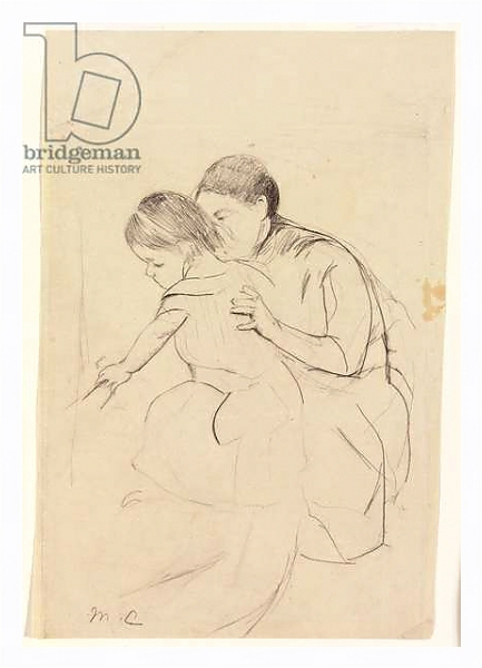 Постер Baby with Left Hand Touching a Tub, Held by Her Nurse, c.1891 с типом исполнения На холсте в раме в багетной раме 221-03