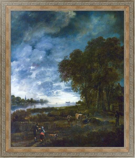 Постер Вечерний пейзаж с рекой с типом исполнения На холсте в раме в багетной раме 484.M48.310