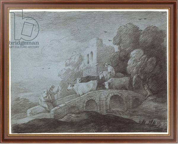 Постер Wooded Landscape with Herdsman Driving Cattle с типом исполнения На холсте в раме в багетной раме 35-M719P-83