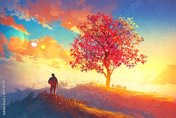 Постер Осеннее дерево с типом исполнения На холсте без рамы