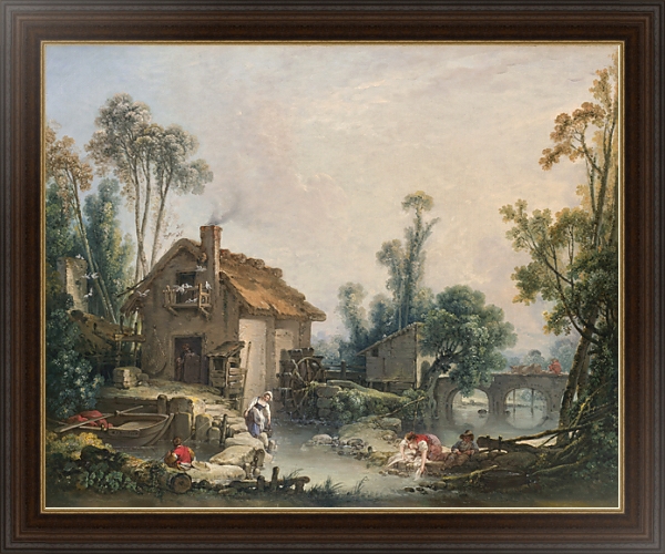 Постер Пейзаж с водяной мельницей с типом исполнения На холсте в раме в багетной раме 1.023.151