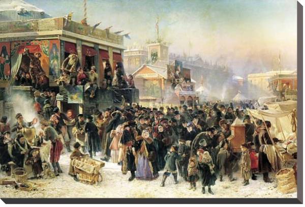Постер Народное гулянье во время Масленицы на Адмиралтейской площади в Петербурге. 1869 с типом исполнения На холсте без рамы