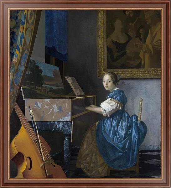 Постер Молодая женщина у клавесина с типом исполнения На холсте в раме в багетной раме 35-M719P-83