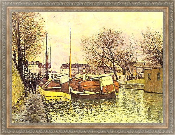 Постер Лодки на канале Сен-Мартен в Париже с типом исполнения На холсте в раме в багетной раме 484.M48.310