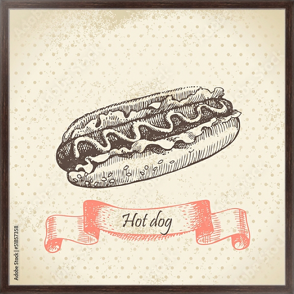 Постер Иллюстрация с хот-догом с типом исполнения На холсте в раме в багетной раме 221-02