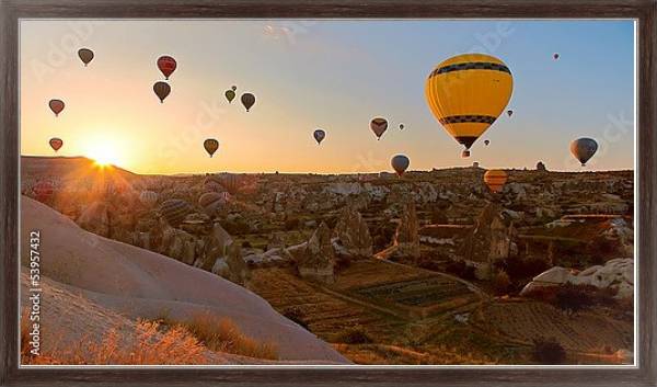 Постер Воздушные шары над Гёреме, Турция с типом исполнения На холсте в раме в багетной раме 221-02