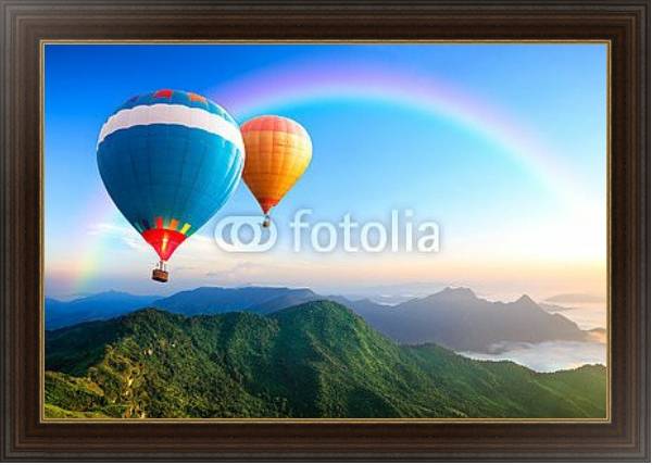 Постер Воздушные шары. Полет над горами с типом исполнения На холсте в раме в багетной раме 1.023.151