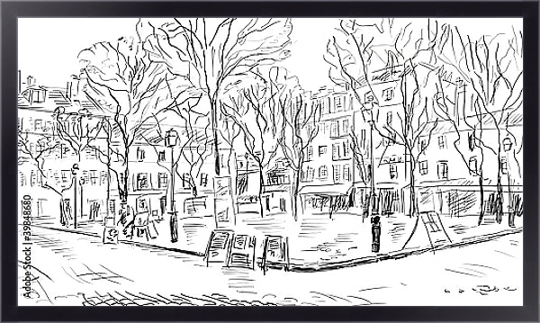 Постер Париж в Ч/Б рисунках #27 с типом исполнения На холсте в раме в багетной раме 221-01