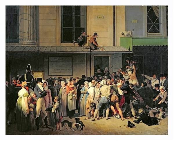 Постер The Entrance to the Theatre de l'Ambigu-Comique before a Free Performance, 1819 с типом исполнения На холсте в раме в багетной раме 221-03