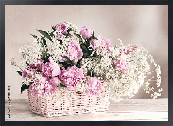 Постер Розовые пионы в корзине №4 с типом исполнения На холсте в раме в багетной раме 1727.8010