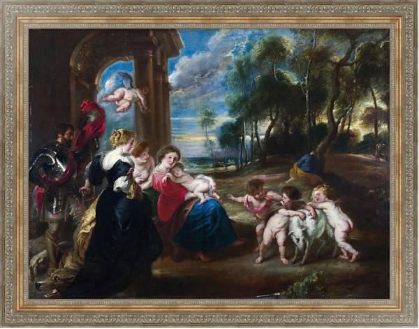 Постер Священная семья со Святыми на природе с типом исполнения На холсте в раме в багетной раме 484.M48.310