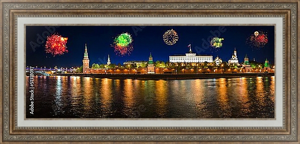Постер Салют над московским Кремлем с типом исполнения На холсте в раме в багетной раме 595.M52.330