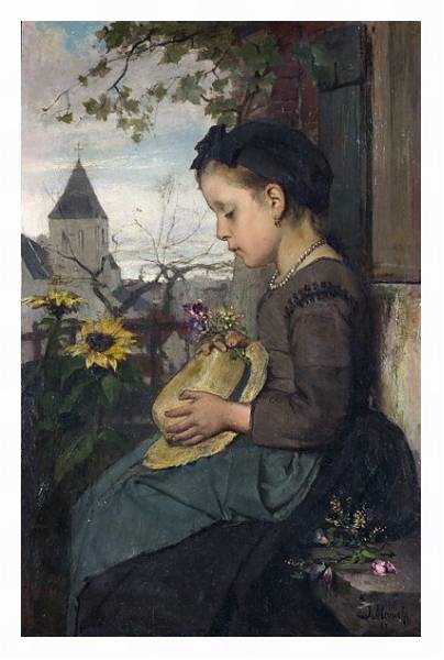 Постер Девочка, сидящая у дома с типом исполнения На холсте в раме в багетной раме 221-03