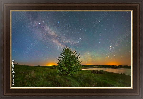 Постер Ночной пейзаж со звездным небом с типом исполнения На холсте в раме в багетной раме 1.023.151