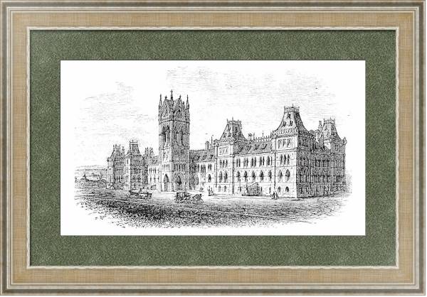 Постер House of Parliament, Ottawa, Ontario, Canada, vintage engraving с типом исполнения Акварель в раме в багетной раме 485.M40.584