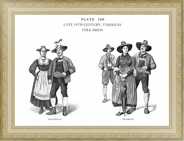 Постер Fin du XIXè Siècle, Habits traditionnels du Tyrol, Late 19Th Century, Tyrolean Folk Dress 5 с типом исполнения Акварель в раме в багетной раме 484.M48.725