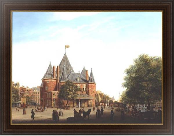 Постер Вид на новый рынок, Амстердам с типом исполнения На холсте в раме в багетной раме 1.023.151