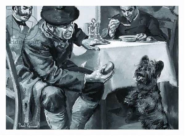 Постер Unidentified restaurant scene of man eating soup and another feeding dog с типом исполнения На холсте в раме в багетной раме 221-03