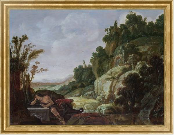 Постер Горный пейзаж с Нарциссом с типом исполнения На холсте в раме в багетной раме NA033.1.051