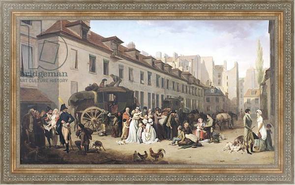 Постер The Arrival of a Stagecoach at the Terminus, rue Notre-Dame-des-Victoires, Paris, 1803 с типом исполнения На холсте в раме в багетной раме 484.M48.310