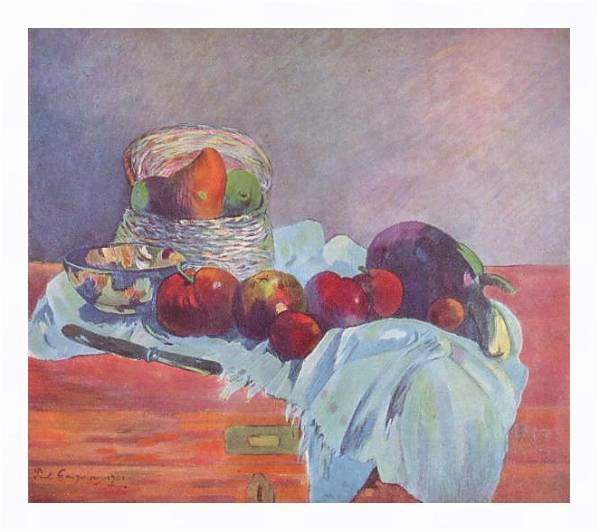 Постер Натюрморт с фруктами, корзиной и ножом с типом исполнения На холсте в раме в багетной раме 221-03