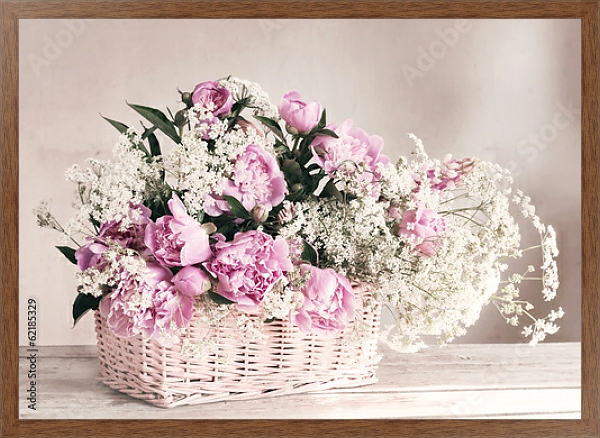 Постер Розовые пионы в корзине №4 с типом исполнения На холсте в раме в багетной раме 1727.4310