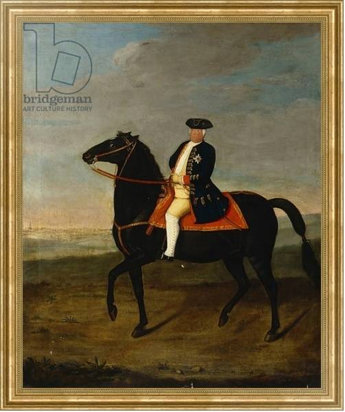 Постер King Frederick William I on Horseback with Potsdam in the background, c.1735 с типом исполнения На холсте в раме в багетной раме NA033.1.051