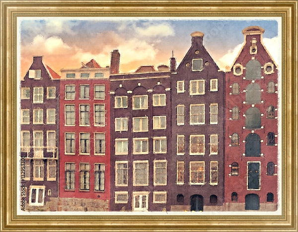 Постер Торговые дома Амстердама с типом исполнения На холсте в раме в багетной раме NA033.1.051
