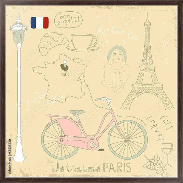 Постер Символы Парижа с типом исполнения На холсте в раме в багетной раме 221-02