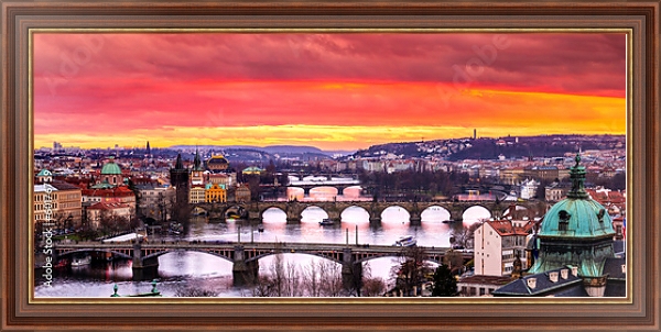Постер Чехия, Прага. Мосты над Влатвой на закате с типом исполнения На холсте в раме в багетной раме 35-M719P-83