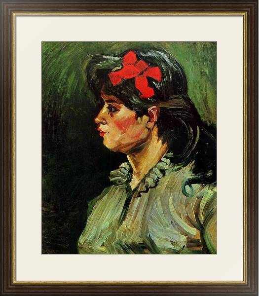 Постер Портрет женщины с красной лентой с типом исполнения Под стеклом в багетной раме 1.023.036