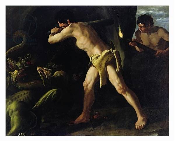Постер Hercules Fighting with the Lernaean Hydra, c.1634 с типом исполнения На холсте в раме в багетной раме 221-03