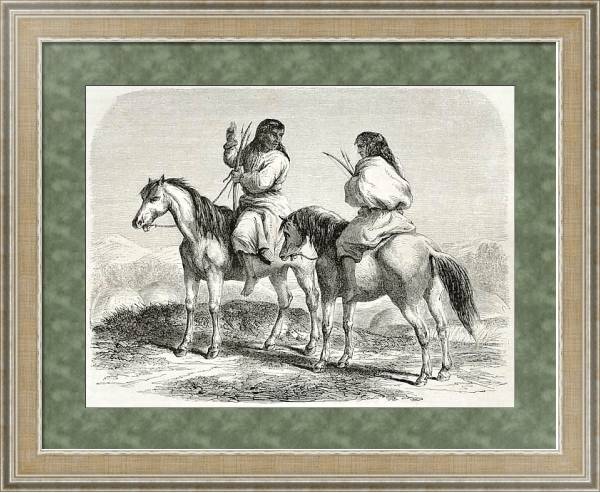 Постер Comanche indians horseback. Created by Duveaux. Published on Le Tour du Monde, Paris, 1860 с типом исполнения Акварель в раме в багетной раме 485.M40.584