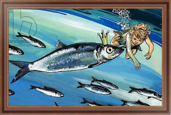 Постер Boy swimming with a fish, illustration from 'The Water Babies' by Charles Kingsley с типом исполнения На холсте в раме в багетной раме 35-M719P-83