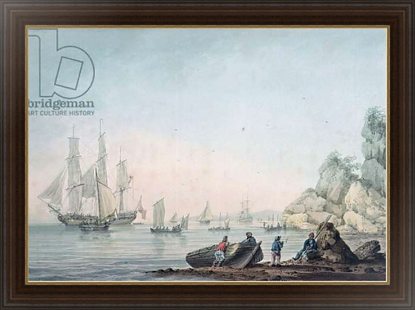 Постер Marine View, with boat and figures on a shore с типом исполнения На холсте в раме в багетной раме 1.023.151
